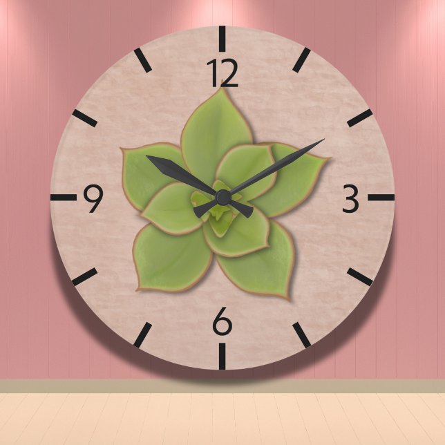 Grande Horloge Ronde Moderne Vert Succulent Botanique Tirée À La Main (Créateur téléchargé)