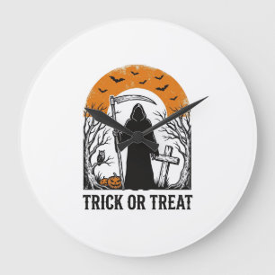 Grande Horloge Ronde Moissonneur d'Halloween Trick Or Treat Vintage Épo