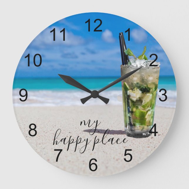 Grande Horloge Ronde Mojito Cocktail Plage Endroit heureux (Recto)
