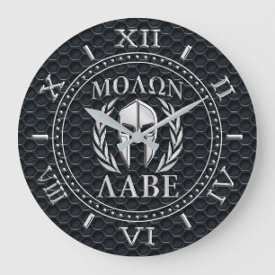 Grande Horloge Ronde Molon Labe Chrome Comme Spartan Masque Dial Grille