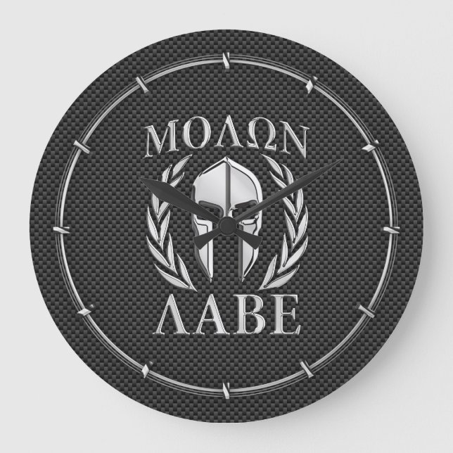 Grande Horloge Ronde Molon Labe Chrome Spartan Casque sur fibre de carb (Recto)