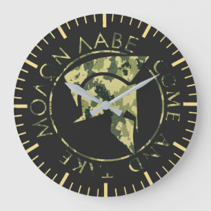 Grande Horloge Ronde Molon Labe Spartan Helmet Military Camo 