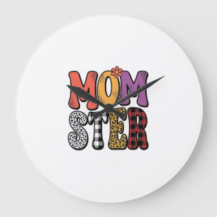 Grande Horloge Ronde Momster Maman Vintage Imprimé Léopard Typographie