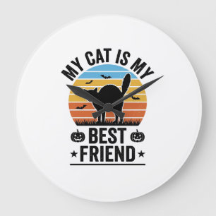 Grande Horloge Ronde Mon chat est mon meilleur ami conception de t-shir