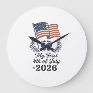 Grande Horloge Ronde Mon premier 4 juillet 2026 bébé vintage patriotiqu