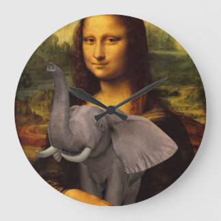 Grande Horloge Ronde Mona Lisa avec éléphant