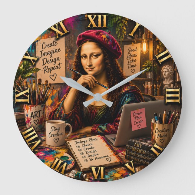 Grande Horloge Ronde Mona Lisa Graphic Designer Funny Creative Studio (Recto)