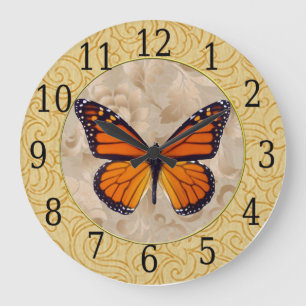 Grande Horloge Ronde Monarch Butterfly On Floral Clock