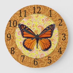Grande Horloge Ronde Monarch Butterfly On Paisley Clock