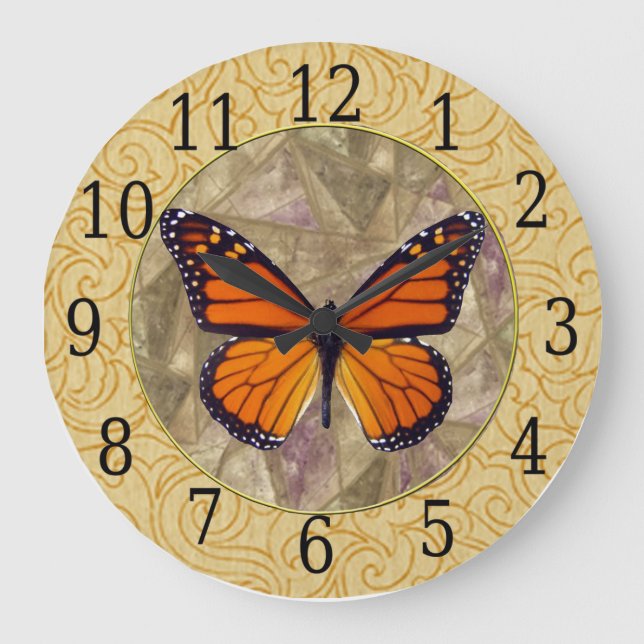 Grande Horloge Ronde Monarch Butterfly On Stein Glass Clock (Recto)