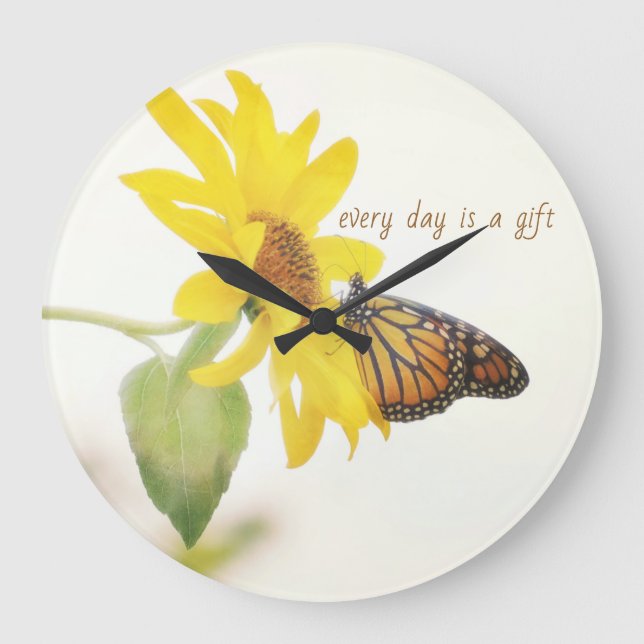 Grande Horloge Ronde Monarch Butterfly on Sunflower Acrylic Wall Clock (Recto)