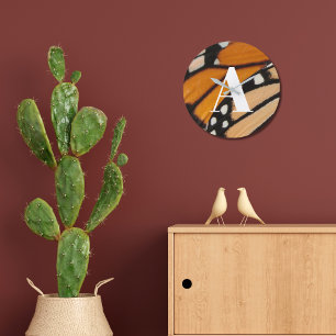 Grande Horloge Ronde Monarch Butterfly Wing Motif orange et noir