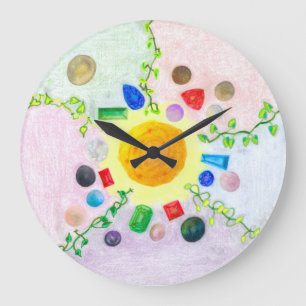 Grande Horloge Ronde Monde à l'intérieur des glaces Gemmes et perles