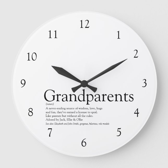 Grande Horloge Ronde Mondes meilleurs grands-parents Noir et Blanc (Recto)