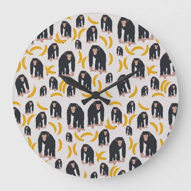 Grande Horloge Ronde Monkey Chimpanzee & Banana Pattern  (Recto)