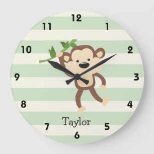 Grande Horloge Ronde Monkey on Pastel Green
