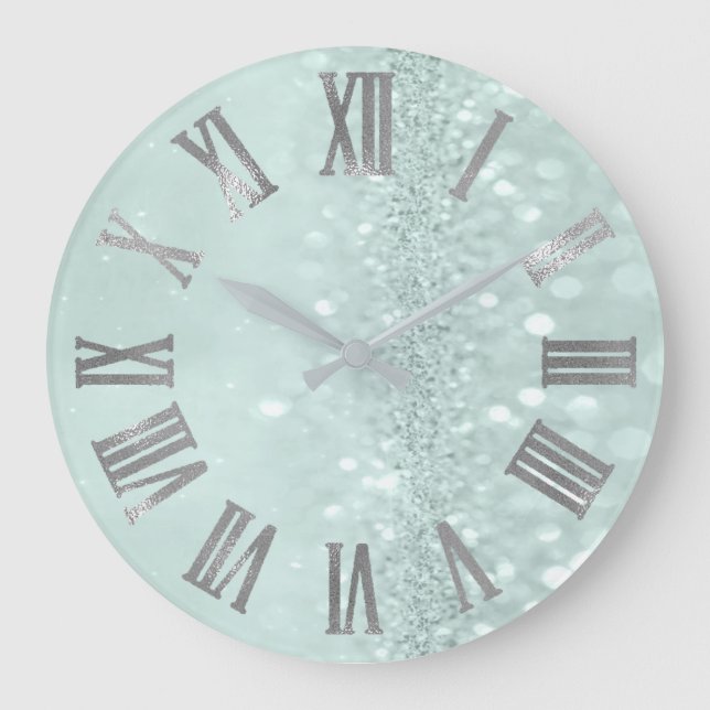 Grande Horloge Ronde Monnaie Vert Argent Parties scintillant gris chiff (Recto)