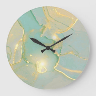 Grande Horloge Ronde Monnaie Vert Marbre Or : Texté
