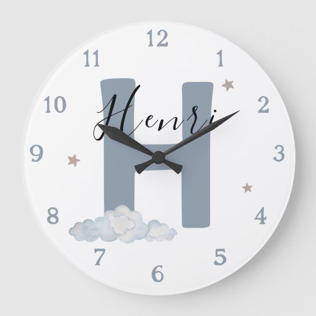 Grande Horloge Ronde Monogram Baby Initial & Name Nursery Wall Clock (Recto)