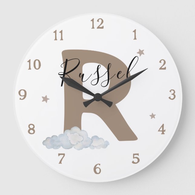 Grande Horloge Ronde Monogram Brown Baby Initial Name Nursery Wall (Recto)