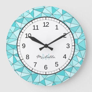 Grande Horloge Ronde Monogram Geometric Cyan modern Wall Clock