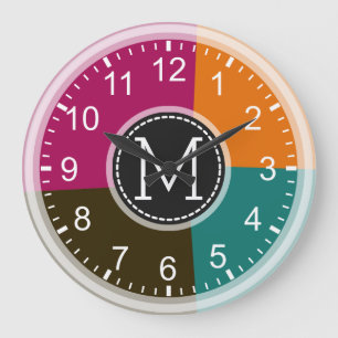 Grande Horloge Ronde Monogram Geometric Modern Retro Colorful #7