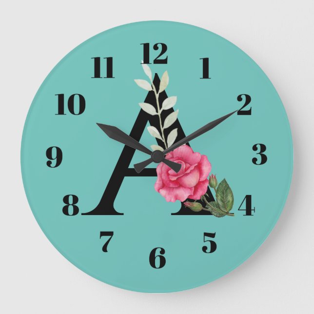 Grande Horloge Ronde Monogram Initial Letter A dans le rose blanc (Recto)