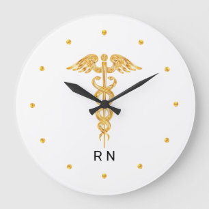 Grande Horloge Ronde Monogram Nurse Golden Caduceus on White
