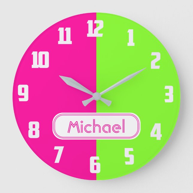 Grande Horloge Ronde Monogram vert moderne de Bright Neon Pink (Recto)