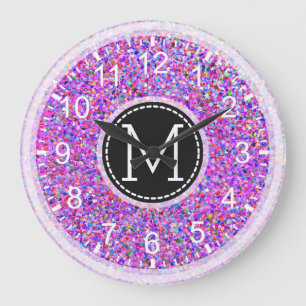 Grande Horloge Ronde Monograme de Grit Glitter Multicolor Painting