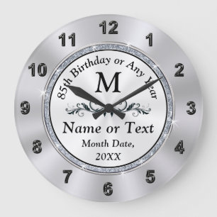 Grande Horloge Ronde Monogramme, 85e cadeau d'anniversaire pour lui ou 
