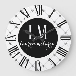 Grande Horloge Ronde Monogramme à l'arc blanc & noir