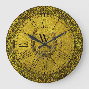Grande Horloge Ronde Monogramme baroque élégant de guirlande d'or