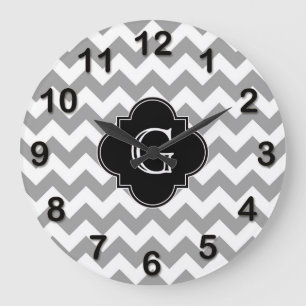 Grande Horloge Ronde Monogramme blanc gris de Quatrefoil de noir de