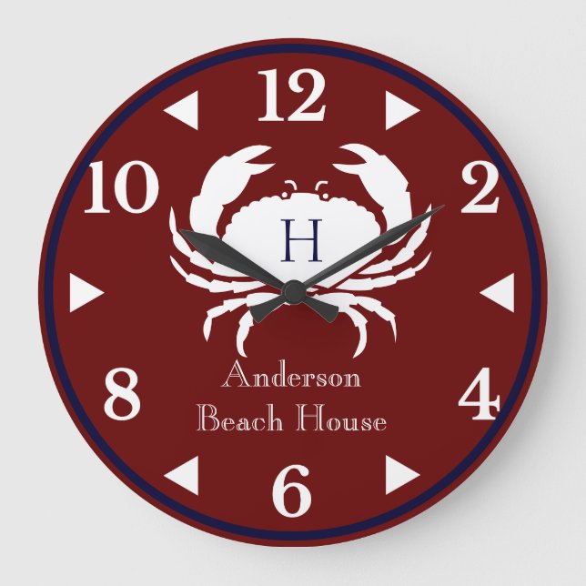 Grande Horloge Ronde Monogramme Bourgogne Blanc Marine Bleu Crabe Nauti (Recto)