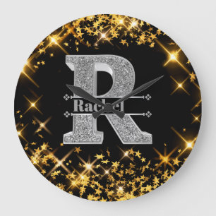 Grande Horloge Ronde Monogramme d'argent initial R personnalisé Votre n
