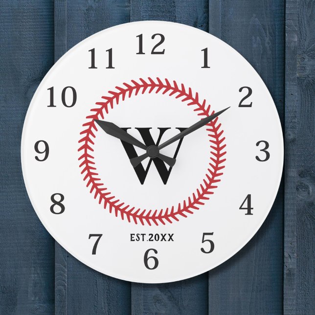 Grande Horloge Ronde Monogramme de conception de base-ball moderne (Créateur téléchargé)