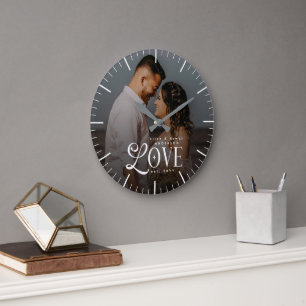 Grande Horloge Ronde Monogramme de couple de photo de mariage personnal