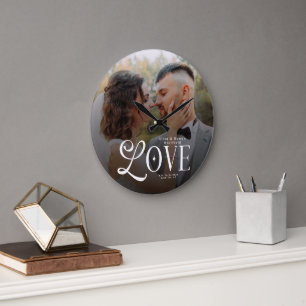 Grande Horloge Ronde Monogramme de couple de photo de mariage personnal