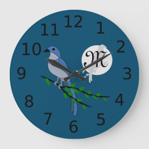 Grande Horloge Ronde Monogramme de Floride Scrub Jay