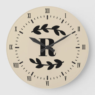 Grande Horloge Ronde Monogramme de Laurels Noirs Classiques
