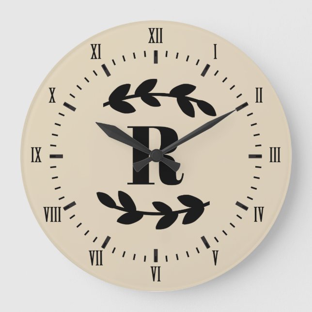 Grande Horloge Ronde Monogramme de Laurels Noirs Classiques (Recto)