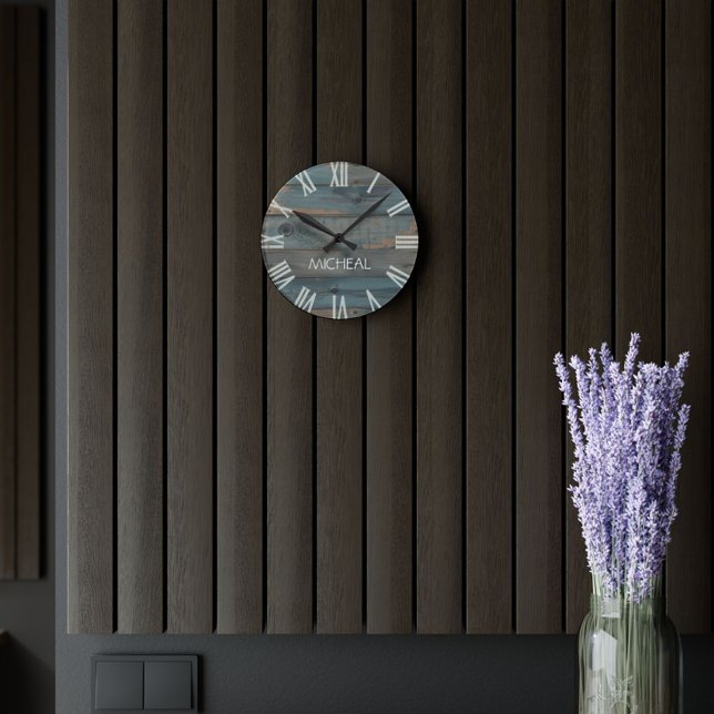 Grande Horloge Ronde Monogramme de l'horloge en bois flotté rustique Pe (Créateur téléchargé)