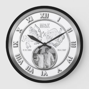 Grande Horloge Ronde Monogramme de mariage de photo de couples de