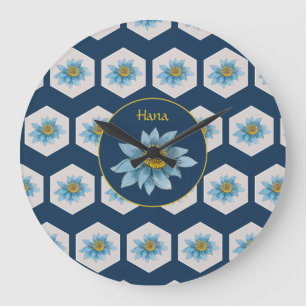 Grande Horloge Ronde Monogramme de Motif de Lily géométrique japonais