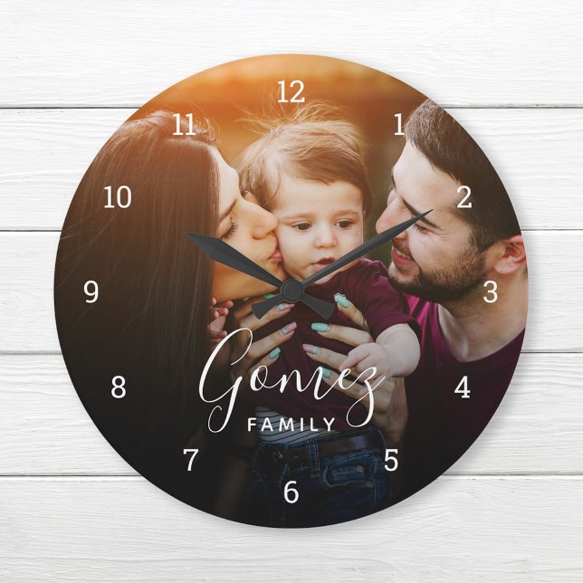 Grande Horloge Ronde Monogramme de superposition de photo de famille pe (Créateur téléchargé)