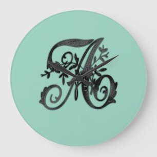 Grande Horloge Ronde Monogramme de toutes lettres noires sur fond de co