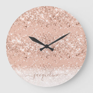 Grande Horloge Ronde Monogramme d'or de rose rose Parties scintillant
