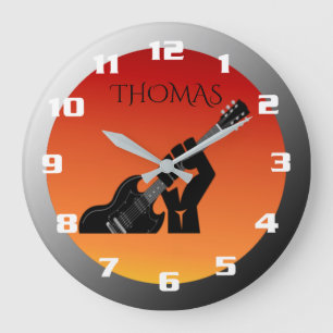 Grande Horloge Ronde Monogramme du Cool Rock and Roll Guitar Player