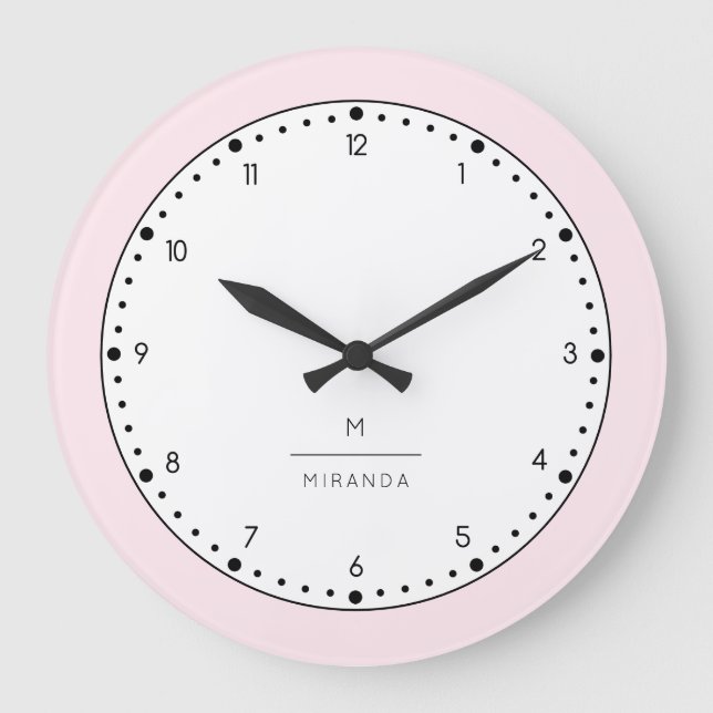 Grande Horloge Ronde Monogramme Élégant Mur Rosé (Recto)